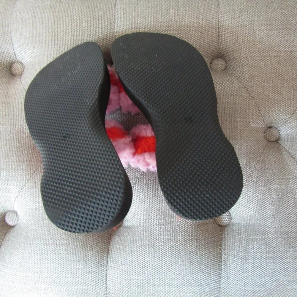 NWOT STAUD Pink and Orange Fuzzy Platform Slide Sandals